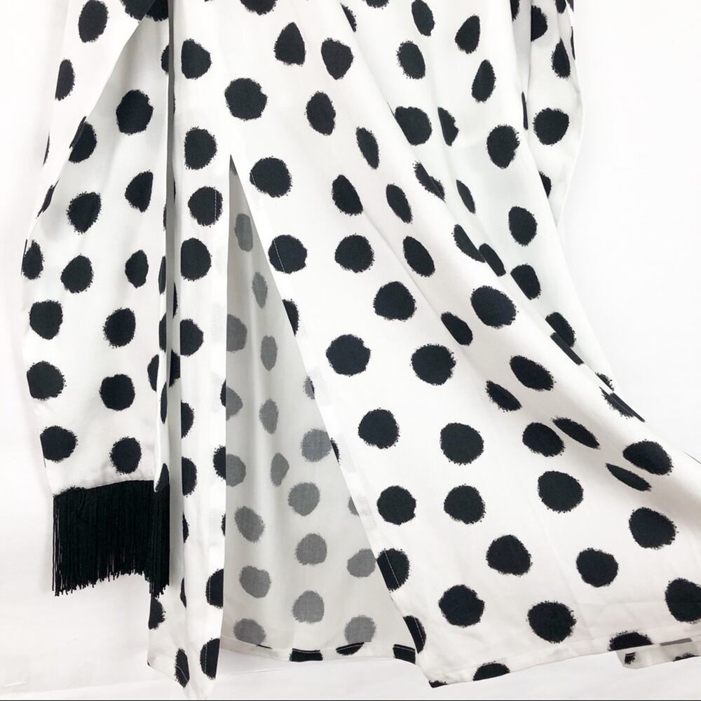 Mother of Pearl Kate Polka Dot Midi Skirt Tie‎ Front Fringe White Black Size 0 - Picture 4 of 15
